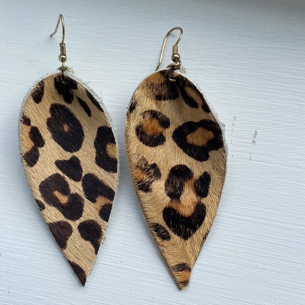 Leopard calf-hair leather earrings
